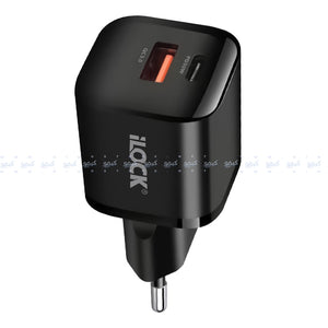 iLock 5094 GaN Wall Charger PD Type-C + QC3.0 USB 30W Fast Charging - Black