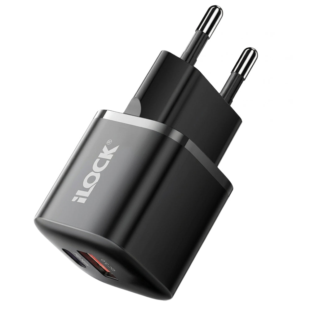 iLock 5094 GaN Wall Charger PD Type-C + QC3.0 USB 30W Fast Charging - Black