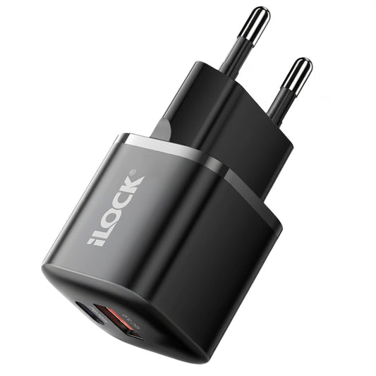 شاحن حائط أي لوك بمنفذ تايب سي PD + منفذ يو اس بي QC3.0 بقوة 30 وات شحن سريع  5094 - أسود 
