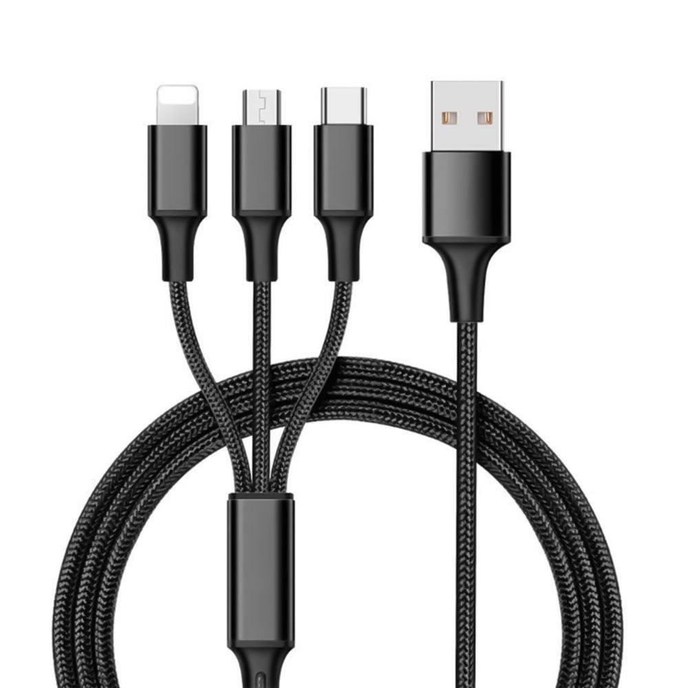 Iconz Simultaneous Link L14 XB31PK USB To (Type-C + Micro + Lightning) 3in1 Cable 2.4A 1m - Black