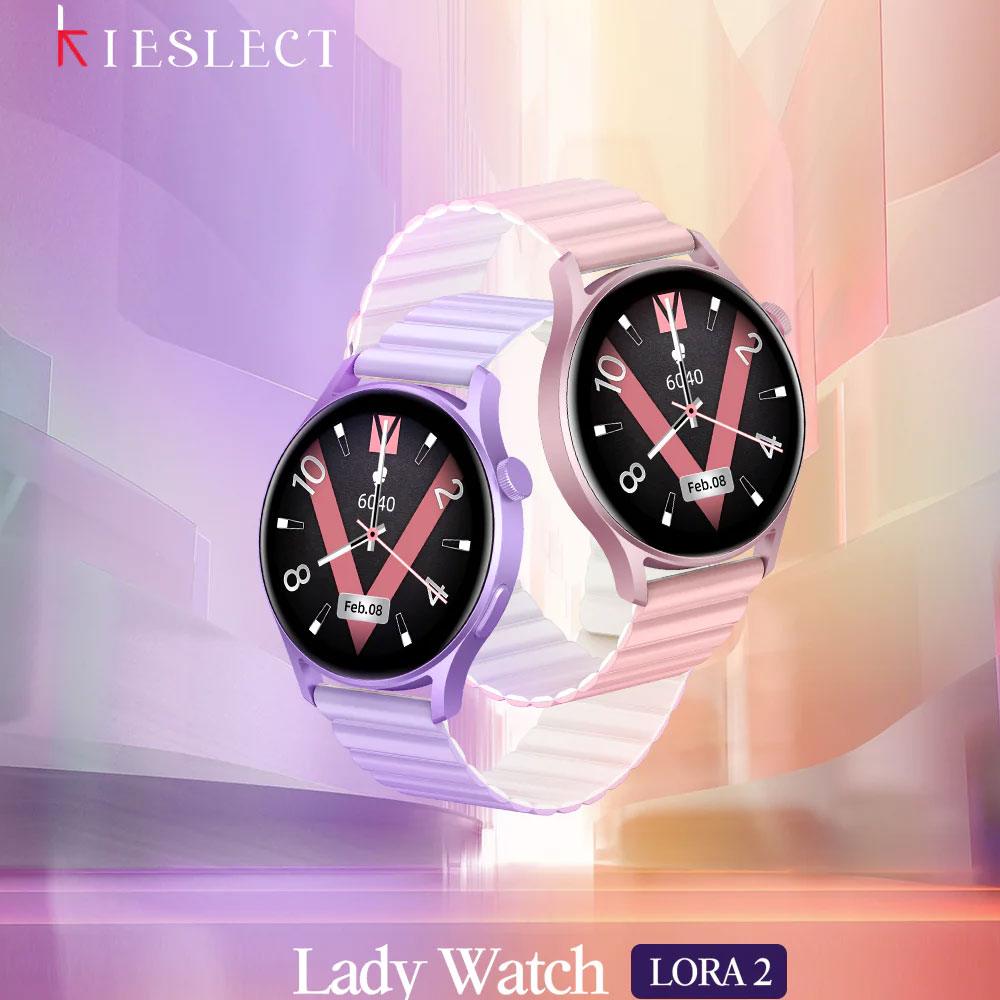 kieslect Lora 2 Smart Watch Gold Aluminum Case With Khaki x Mint Strap & Extra Pink Strap - Kimo Store