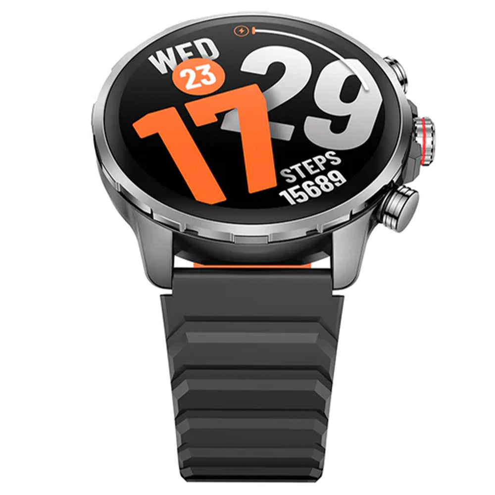 kieslect Kr3 Smart Watch Stainless Steel Black Case With Magnetic Black x Orange Strap & Extra Black Silicone Strap