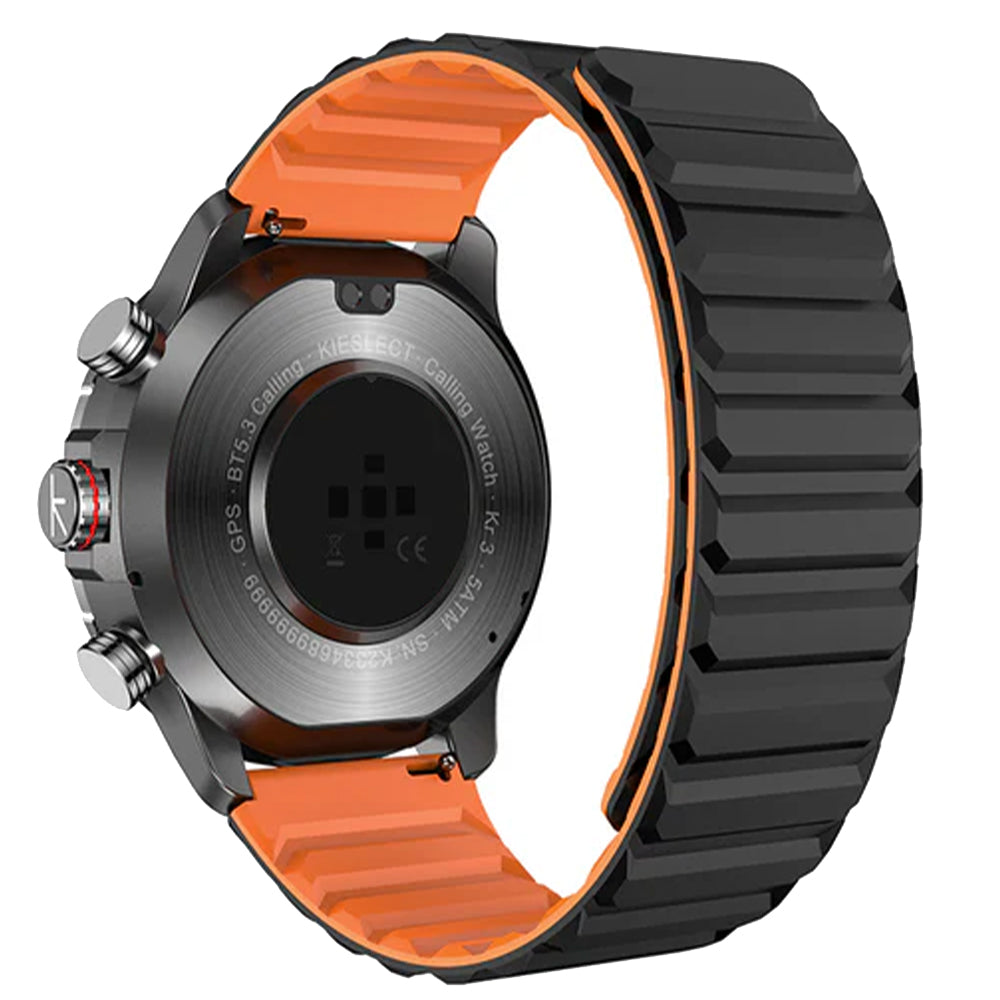 kieslect Kr3 Smart Watch Stainless Steel Black Case With Magnetic Black x Orange Strap & Extra Black Silicone Strap