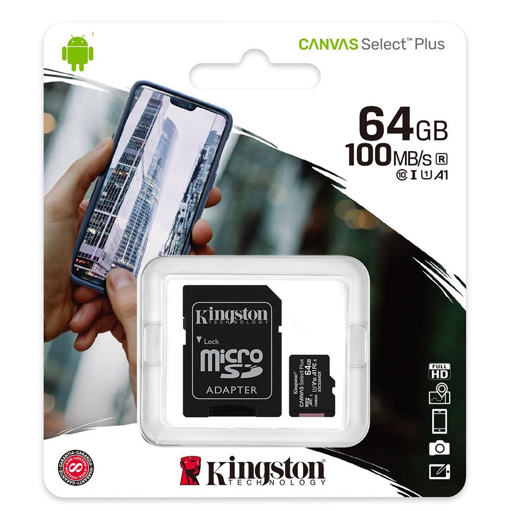 ميمورى كارد كينجستون 64 جيجابايت Canvas Select Plus Class 10 Micro SD