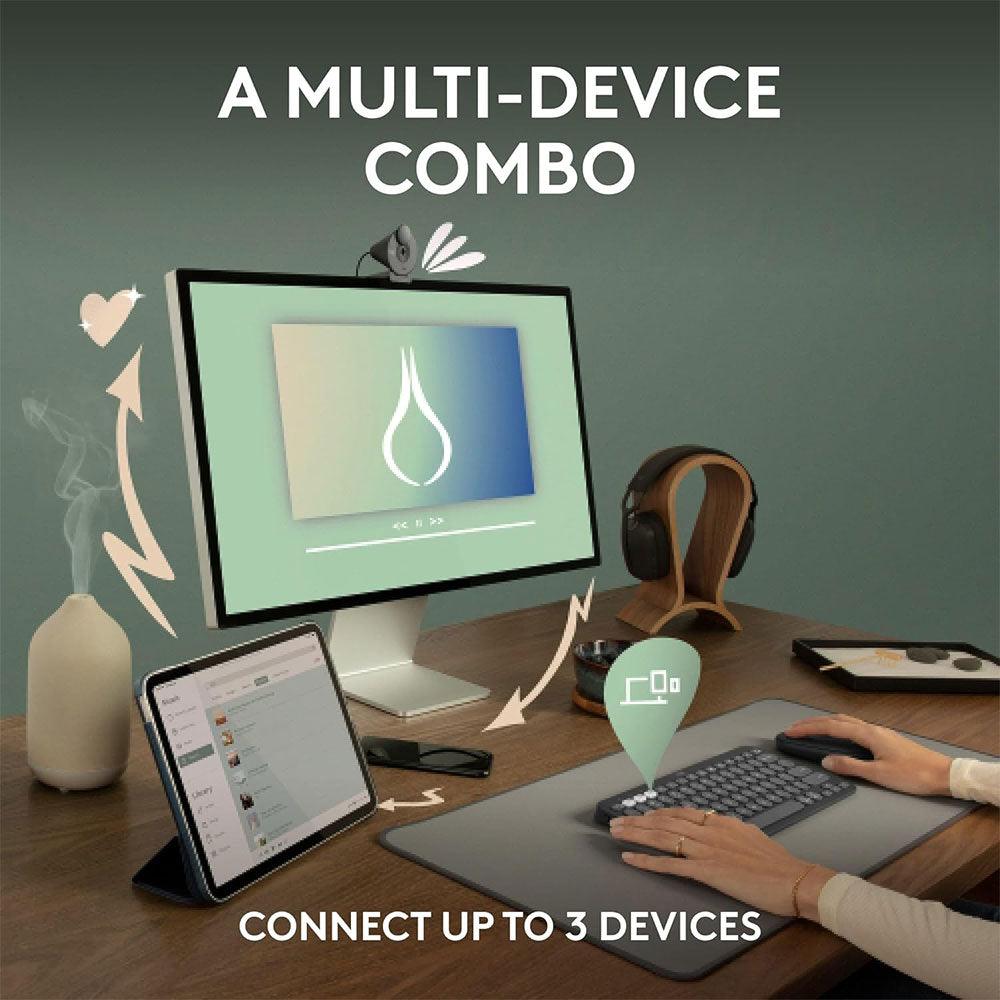Logitech Pebble 2 Combo Bluetooth Wireless Keyboard + Mouse English & Arabic - Graphite - Kimo Store