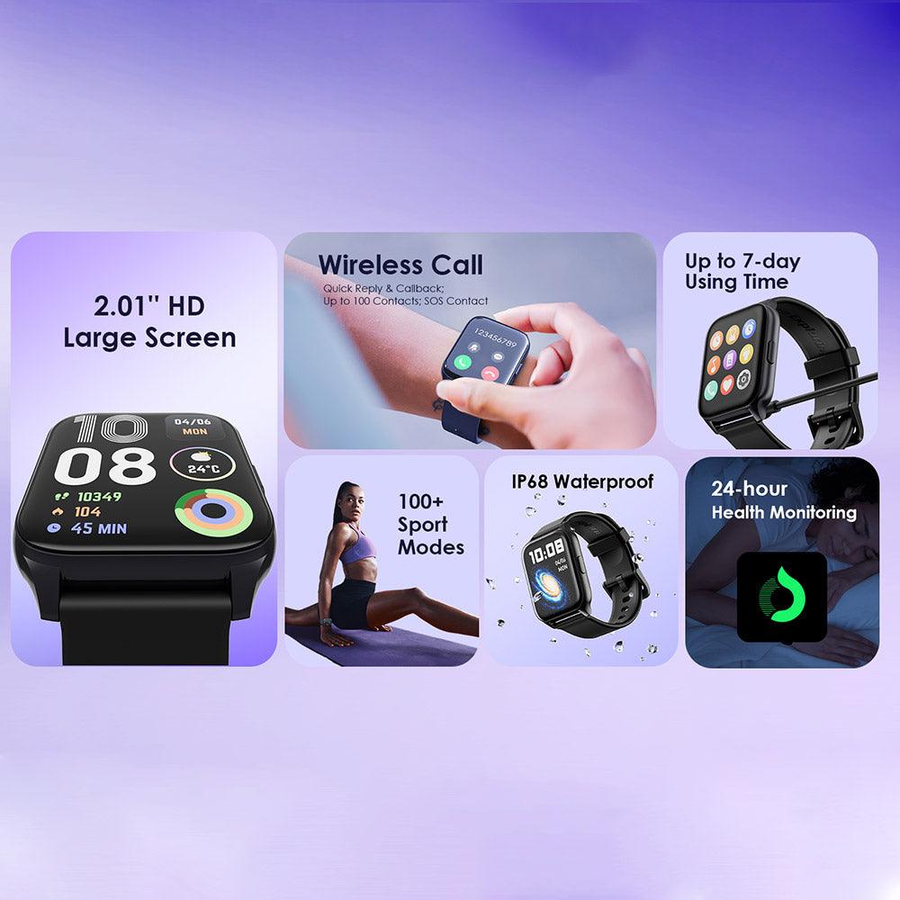 Oraimo Watch 4 Plus OSW-801 Smart Watch Black Case With Black Silicone Strap - Kimo Store