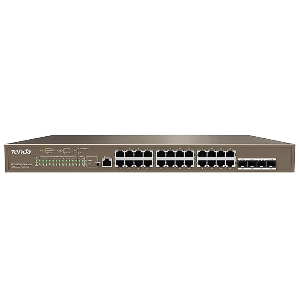 Tenda TEG5328P-24-410W L3 Managed Rackmount PoE Switch 24 Ports 10/100/1000Mbps + 4 Ports Gigabit SFP + Console Port