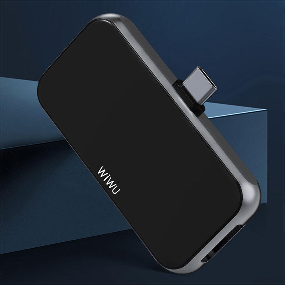 محول وي وو الفا 4 في 1 تايب سي إلى يو اس بي 3.0 + HDMI + AUX + تايب سي  T5 Pro HUB - رمادي