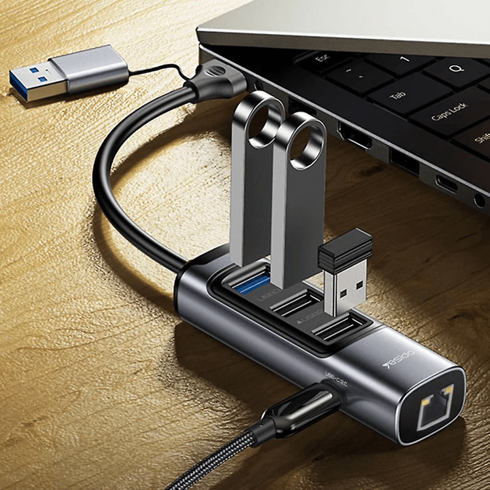 Yesido HB21 5in2 Type-C + USB HUB Converter 100W PD Charging 2 محول تايب سي يوسيدو + يو اس بي 5 في 2 HB21