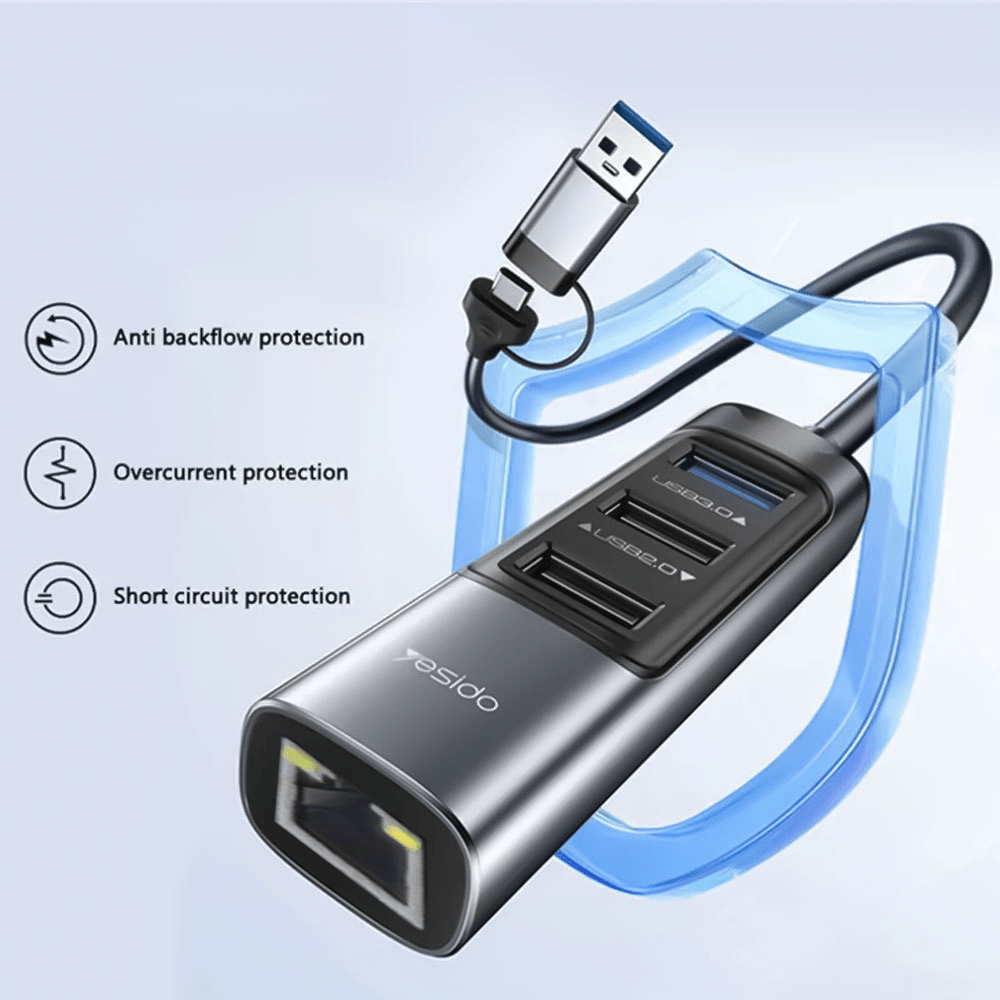 Yesido HB21 5in2 Type-C + USB HUB Converter 100W PD Charging 4 Type-C + USB HUB Converter