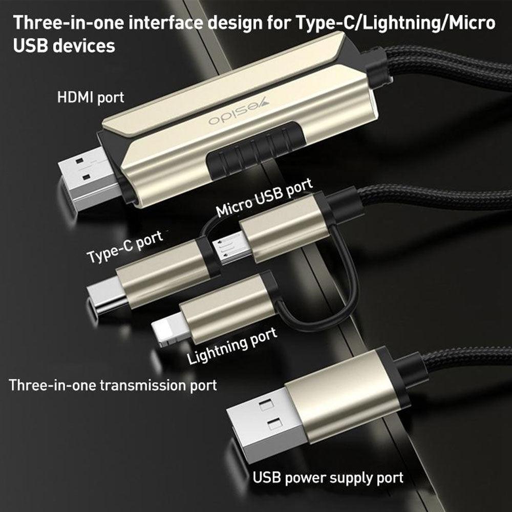 Yesido HM14 (Lightning + Micro + Type-C) To HDMI 3in1