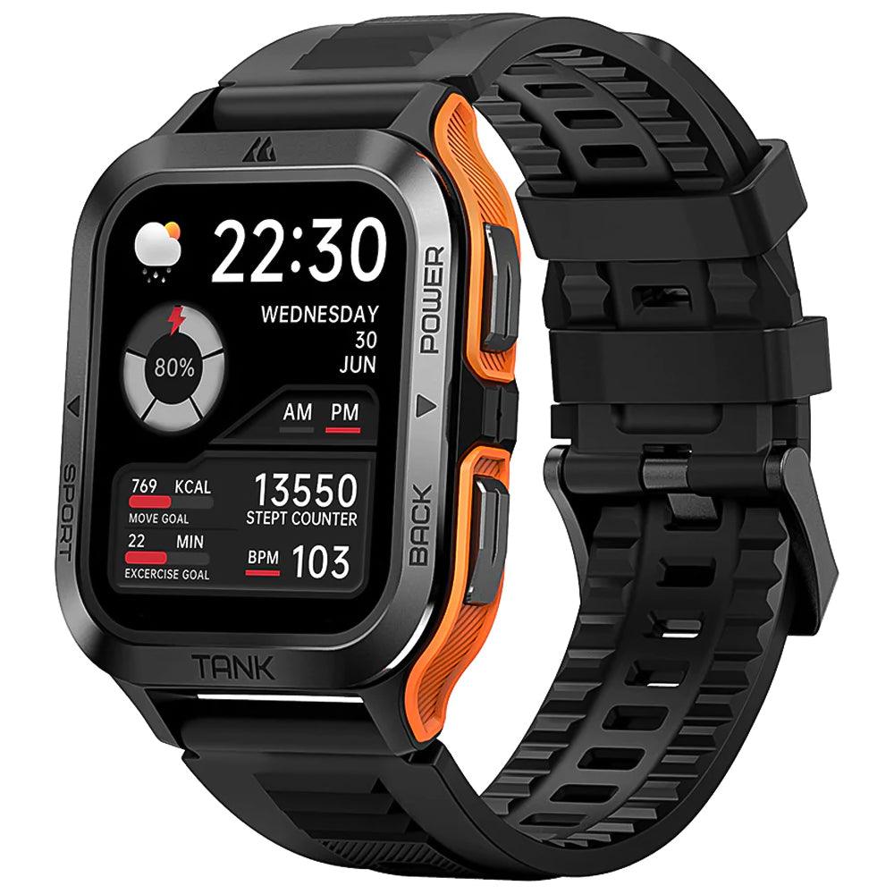 KospetTankM2SmartWatchBlackxOrangeMetalCaseWithBlackSiliconeRubberStrap