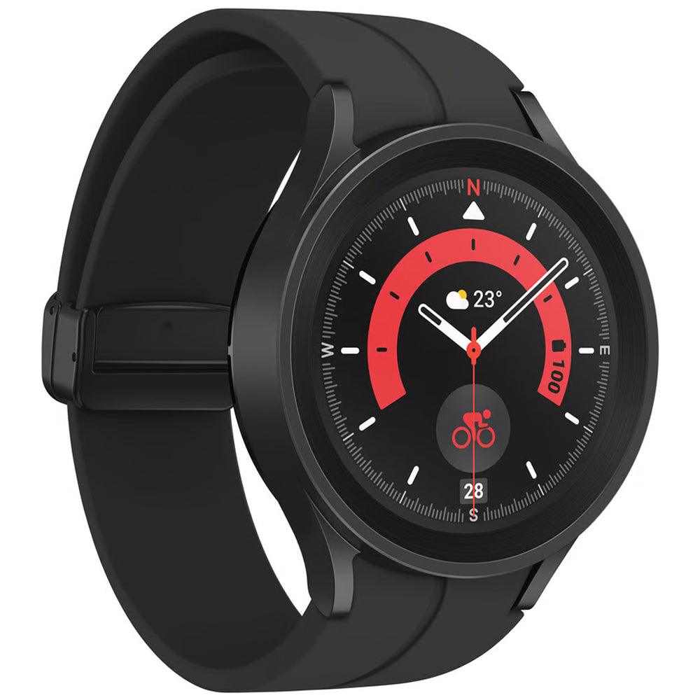 ساعة سمارت سامسونج جلاكسي Watch 5 Pro SM-R920 تدعم (GPS) 45 ملم - هيكل تيتانيوم اسود مع سوار اسود